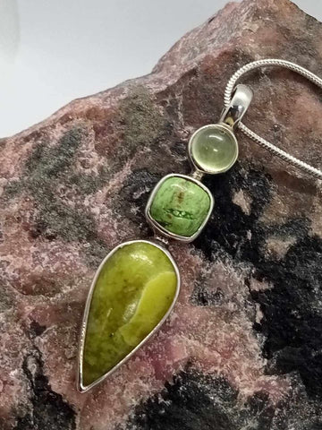 Prehnite, Rhyolite & Jade Pendant