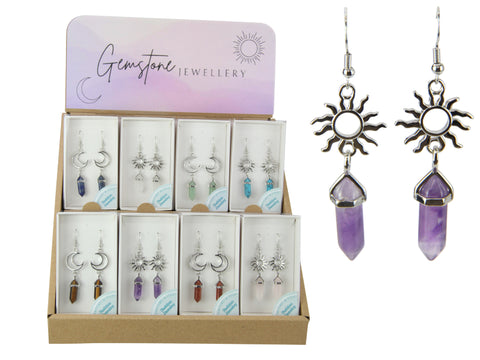 Gemstone Star And Moon Earrings